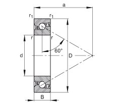 推力角接觸球軸承 BSB025062-2RS-T, 單向，接觸角 a = 60°，限制公差，兩側(cè)唇密封