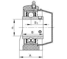 直立式軸承座單元 RASEY25-TV-VA, 塑料軸承座，內(nèi)圈帶平頭螺釘?shù)耐馇蛎媲蜉S承，耐腐蝕設(shè)計(jì)，R密封
