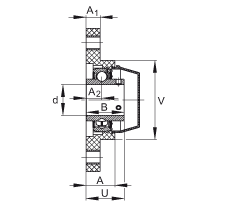 軸承座單元 RCJTY30-TV-VA, 兩孔塑料軸承座，內圈帶平頭螺釘的外球面球軸承，耐腐蝕設計，R 型密封