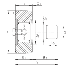 螺栓型滾輪 KR16, 軸向引導(dǎo)，兩側(cè)間隙密封