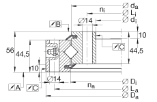 交叉滾子軸承 XSU140544, 標(biāo)準(zhǔn)系列 14， 無齒輪齒，兩側(cè)唇密封