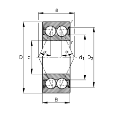 角接觸球軸承 3814-B-2Z-TVH, 雙列，雙側(cè)間隙密封，接觸角 α = 25°