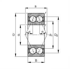 角接觸球軸承 30/6-B-2RSR-TVH, 雙列，雙側(cè)唇密封，接觸角 α = 25°