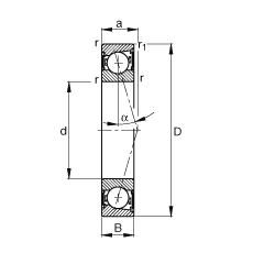 主軸軸承 B71918-C-2RSD-T-P4S, 調(diào)節(jié)，成對安裝，接觸角 α = 15°，兩側(cè)唇密封，非接觸，加嚴(yán)公差