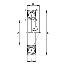 主軸軸承 B7201-E-2RSD-T-P4S, 調(diào)節(jié)，成對安裝，接觸角 α = 25°，兩側(cè)唇密封，非接觸，限制公差