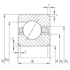 薄截面軸承 CSEF075, 角接觸球軸承，類型E，運行溫度 -54°C 到 +120°C