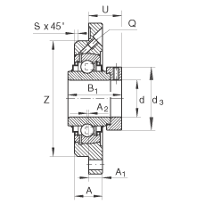 軸承座單元 RME40-N, 帶四個(gè)螺栓孔的法蘭的軸承座單元，定心凸出物，鑄鐵，偏心鎖圈，R 型密封