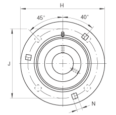 軸承座單元 GRA40, 帶三個(gè)/四個(gè)螺栓孔的法蘭的軸承座單元，沖壓鋼板，偏心鎖圈，P 型密封