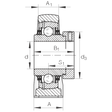 直立式軸承座單元 TSHE40-N, 鑄鐵軸承座，帶偏心鎖圈的外球面球軸承，T 型密封